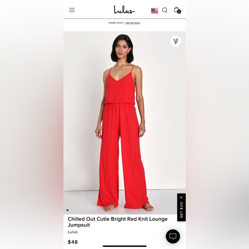 Lulu’s Chilled Out Cutie Red Jumpsuit, XL NWT